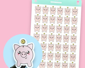 Cute Pink Piggy Bank Sticker Sheet, Savings/No Spend Habit Tracker Stickers