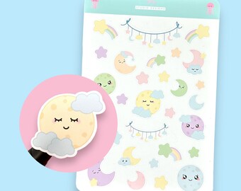 Pastel Kawaii Celestial Planner Sticker Sheet