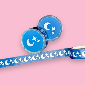 Celestial Silver Foil Washi Tape Roll, Moon And Stars Washi Tape, Moon Phase Washi
