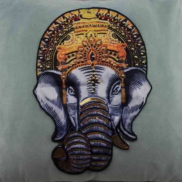 Large Indian Elephant applique in fabric to sew, Applique with sequins and elephant beads