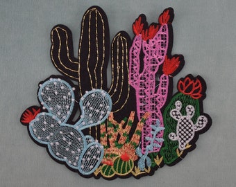 Large succulent plant variety patch 18 cm / 17 cm, Embroidered badge on iron