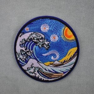 Circular patch of The Wave, embroidered iron-on patch, iron on patch, sewing patch, customize clothing and accessories