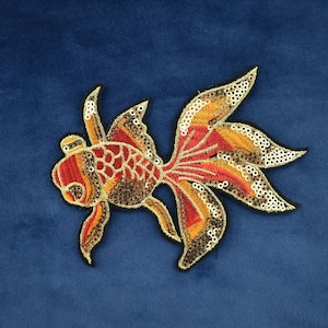 Gold goldfish patch in sequins, iron-on golden red Koa, embroidered badge on iron