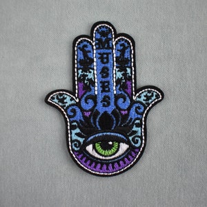 Hamsa iron-on patch, lucky eye embroidered patch