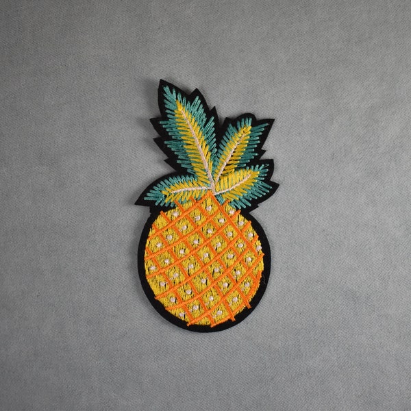 Patch ananas doré thermocollant, écusson brodé