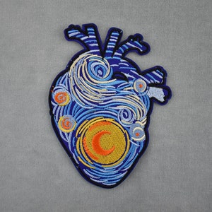 Van Gogh heart canvas patch, embroidered iron-on patch, iron on patch, sewing patch, customize clothes and accessories