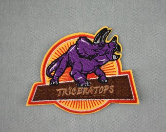 Écusson Tricératops , Patch dinosaure thermocollant brodé sur fer ou à coudre, customiser vêtements et accessoires