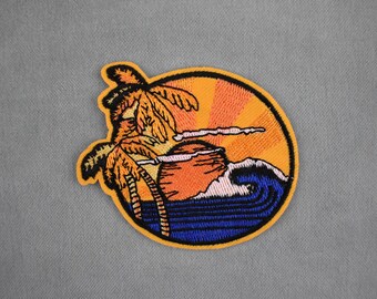 Island embroidered iron-on patch, embroidered crest