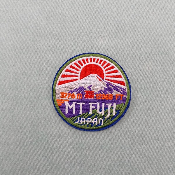 Fuji Japan iron-on patch, embroidered rising sun badge