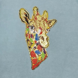 Grote pailletten giraffe patch, gouden geborduurde badge om alleen te naaien (20 cm x 30 cm)