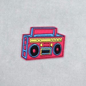 Embroidered iron-on ghetto blaster patch, vintage iron-on radio cassette patch, embroidered iron-on patch