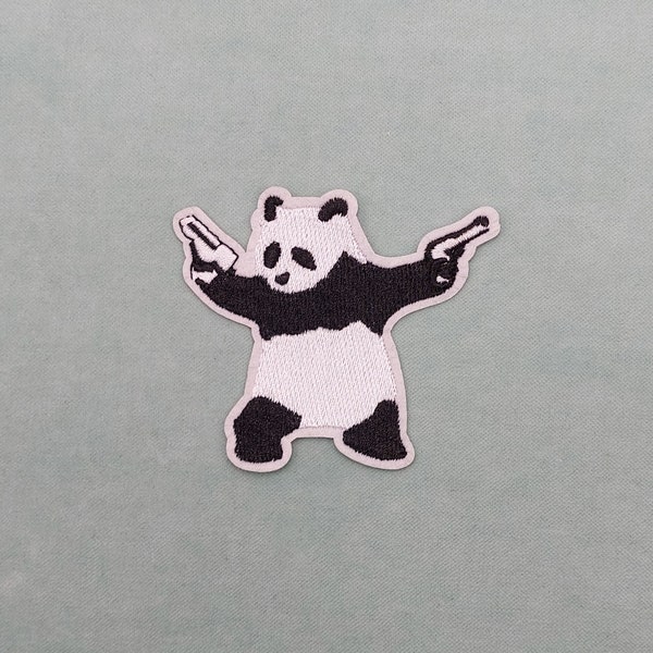 Patch Panda gangster thermocollant 8 cm / 7.5 cm, Écusson brodé sur fer