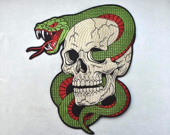 Embroidered snake skull patch, iron-on or sew-on patch, customize clothing and accessories