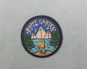 Happy camper iron-on patch, embroidered badge