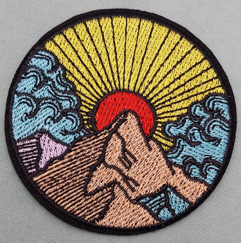 Sunset in the mountains iron-on patch, embroidered crest image 2