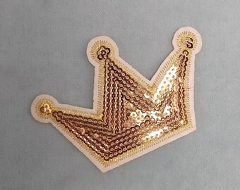 Patch Couronne en paillettes argentées/ Dorées, Écusson thermocollant brodé sur fer ou à coudre, customiser vêtements et accessoires