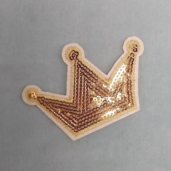 Patch Couronne en paillettes argentées/ Dorées, Écusson thermocollant brodé sur fer ou à coudre, customiser vêtements et accessoires