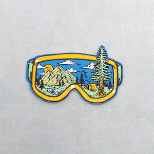 Parche de gafas bordado con temática de naturaleza, parche termoadhesivo con ilustración de montaña