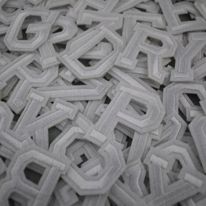 White iron-on alphabet letter patches, embroidered badges, Customize, Personalize
