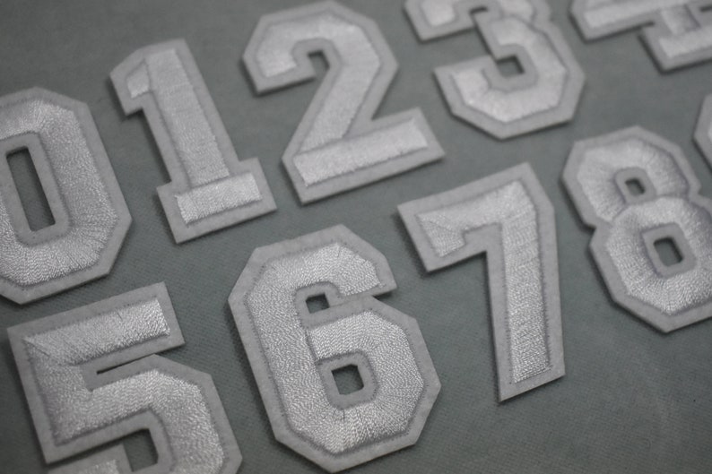 White number patches, iron-on embroidered number patches, to customize clothing and accessories image 3