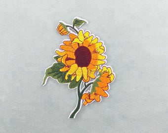 Large sunflower patch in the style of Van Gogh, iron-on embroidered patch or sew-on patch, customize clothing and accessories