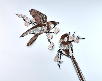 2 parches bordados termoadhesivos con forma de pájaro, parches para coser, para personalizar ropa y accesorios.