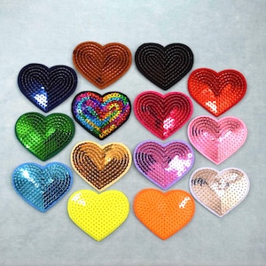 Glitter heart patch, various colors, iron-on glitter patch