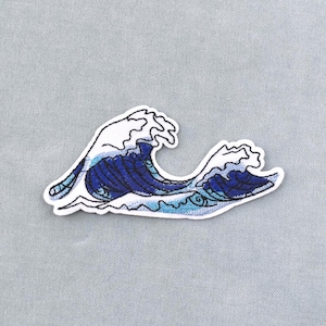 Patch grande vague thermocollant, écusson brodé sur fer