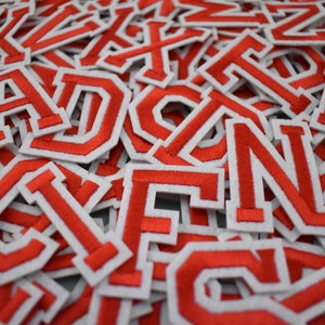 Red iron-on alphabet letter patches, embroidered badges, Customize, Personalize