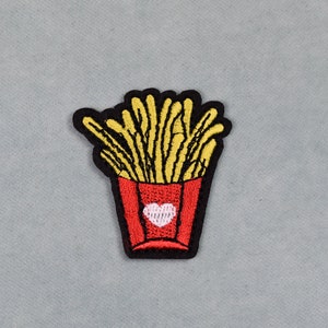 Pot of fries iron-on heart patch, embroidered badge