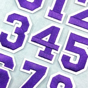 Purple number patches, embroidered iron-on number patches, for customizing clothes and accessories