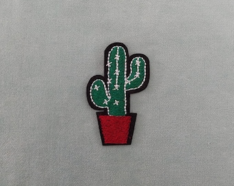 Cactus pot iron-on patch, in two sizes, embroidered badge on iron