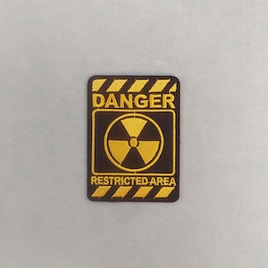 Embroidered iron-on danger sign patch, embroidered iron-on badge