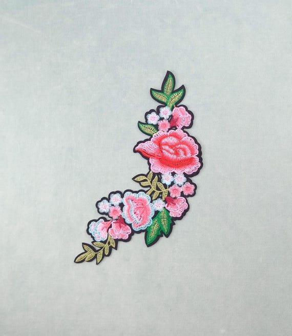 Grand Ecusson Thermocollant Coeur Fleur Rose Hippie 70's Paix Love - 20,5x18,5 Cm