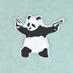 Panda gangster strykmärke, 8 cm / 7,5 cm, broderad lapp