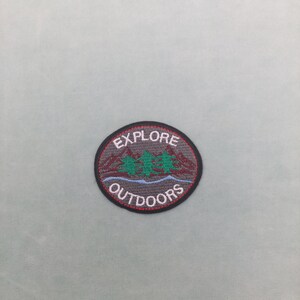 Explore outdoors embroidered iron-on patch, travel theme badge to customize