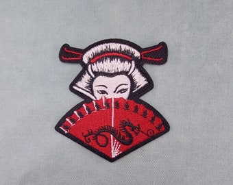 Geisha iron-on patch, traditional embroidered Japanese badge