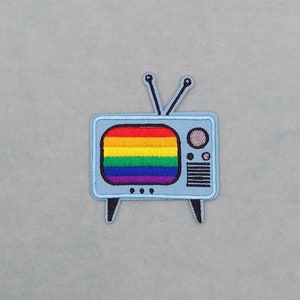 Rainbow TV patch, iron-on or sew-on, customize clothing and accessories