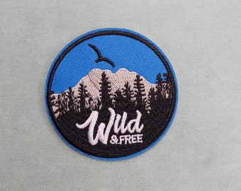 Nature and freedom iron-on patch, wild & free badge, embroidered badge