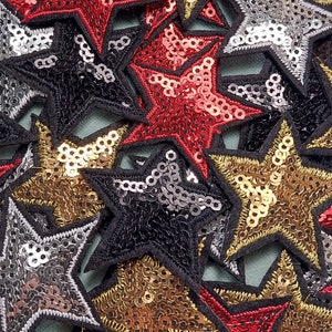 3er Set Aufnäher mit goldenen Glitzersternen zum Aufbügeln, Aufbügler