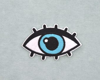 Blue eye iron-on patch, embroidered badge