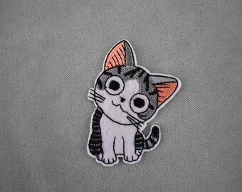 Patch chaton brodée, écusson thermocollant brodé