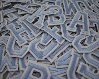 Light blue iron-on alphabet letter patches, embroidered badges, Customize, Personalize