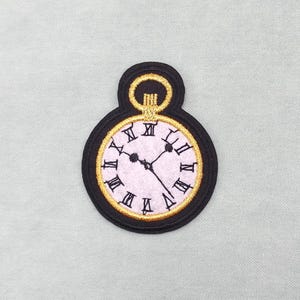 Patch Horloge de poche vintage, écusson thermocollant brodé