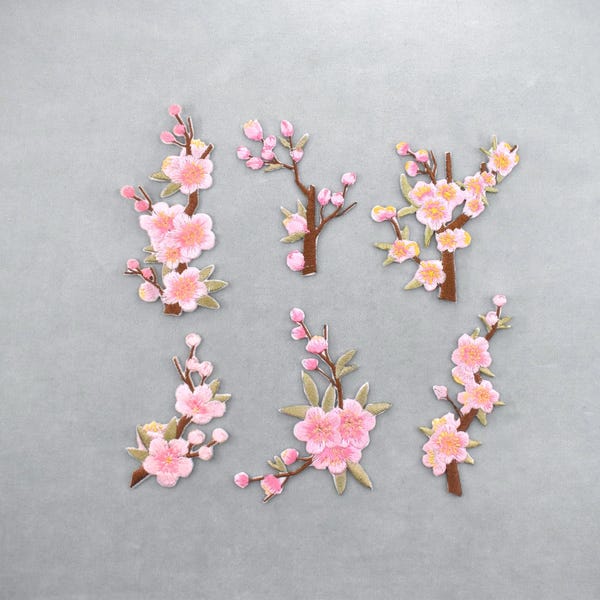 Iron-on cherry blossom illustration patch, embroidered iron-on patch