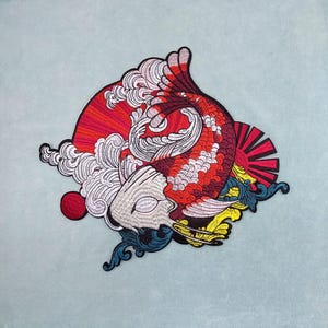 XL strijkpatch met Japanse vis, geborduurde strijkpatch