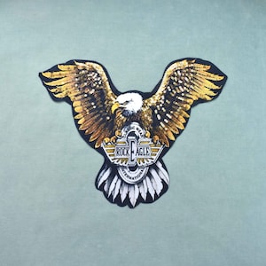 Rock Eagle back patch in printed fabric and gold glitter, NON-IRON-ON patch