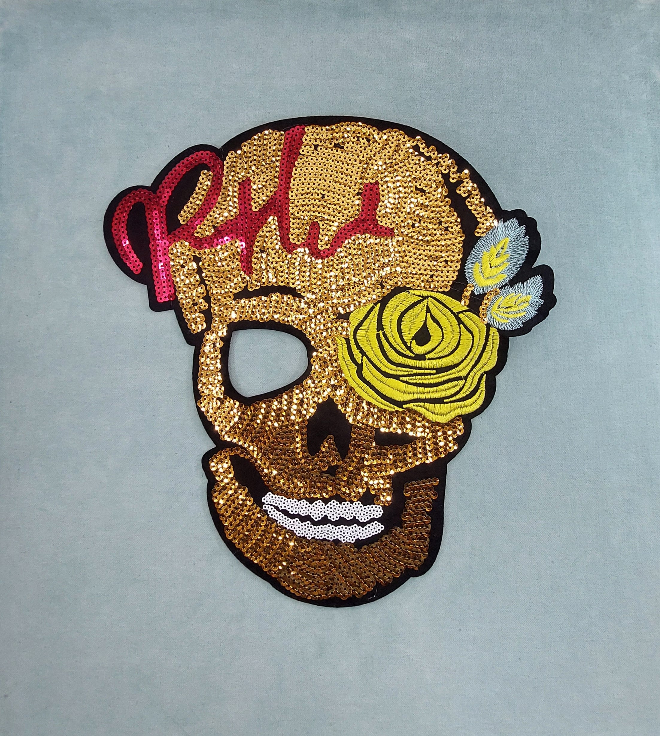 Broderie Mexicaine Voodoo Patch Brodé Thermocollant Calavera Mexicain - 9.5x7.5cm - Design Crâne Voodoo - 100% Polyester Patch Style Skull - Foto 3