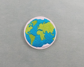 Patch planète terre thermocollant, Écusson globe brodé sur fer