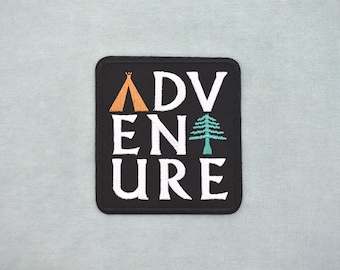 Patch Aventure thermocollant 9 cm / 8.3 cm, Écusson Adventure brodé sur fer
